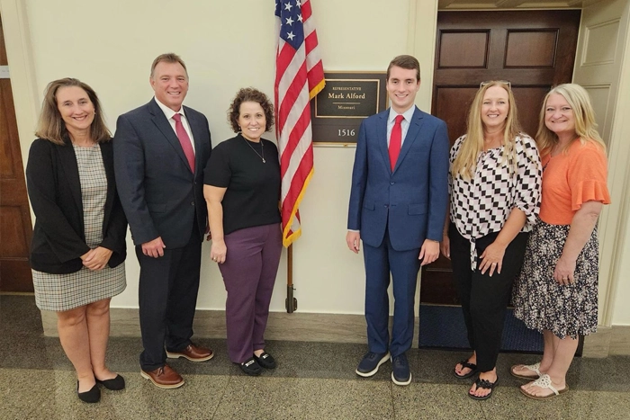 Shonda Young, Brad Evans, Peggy Bone, Kyle Upton (legislative aide with U.S. Representative Mark Alford's office), Carol Hudspeth and Valerie Noblitt.